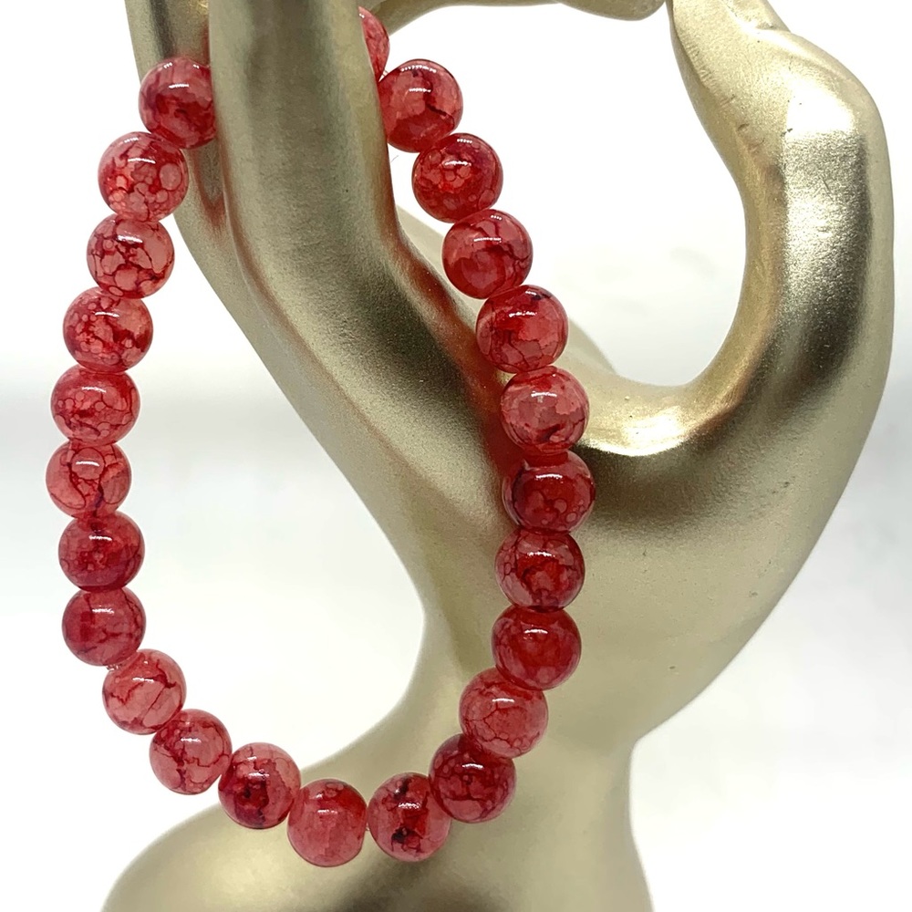 [Dr. Pepper] Unique Stretchey Elastic Glass and Crackle Beaded Bracelet